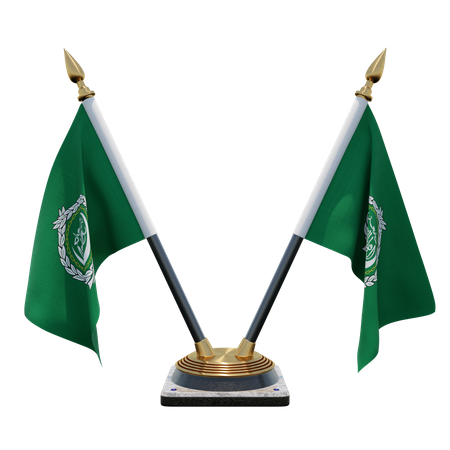 Support de drapeau de bureau double (V) de la Ligue arabe  3D Icon