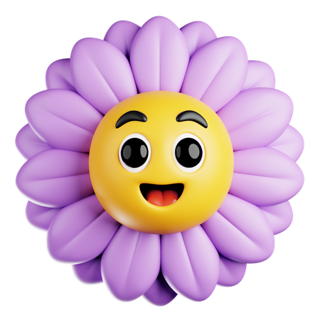 Lila Gänseblümchen mit fröhlichem Lächeln  3D Icon
