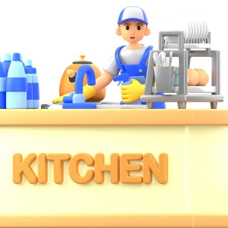 Limpando cozinha  3D Illustration