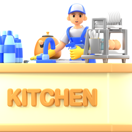 Limpieza de cocina  3D Illustration