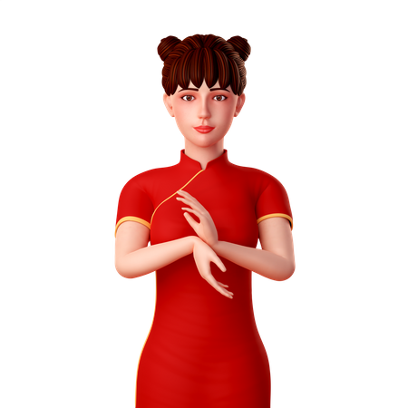 Linda chica china posando con gestos extraños con las manos  3D Illustration