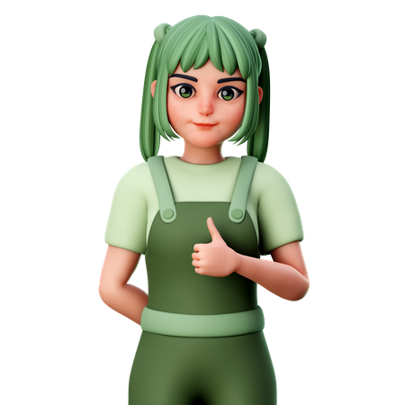 Linda chica con gesto de pulgar hacia arriba usando la mano derecha  3D Illustration