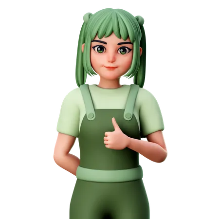 Linda chica con gesto de pulgar hacia arriba usando la mano derecha  3D Illustration