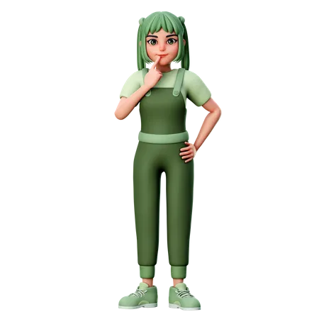 Linda chica con gesto de pensamiento, ensueño  3D Illustration