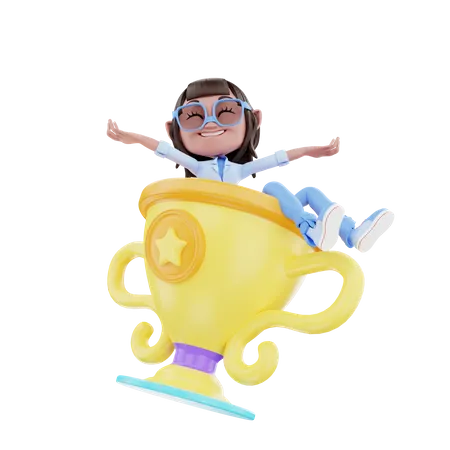 Linda chica con trofeo  3D Illustration