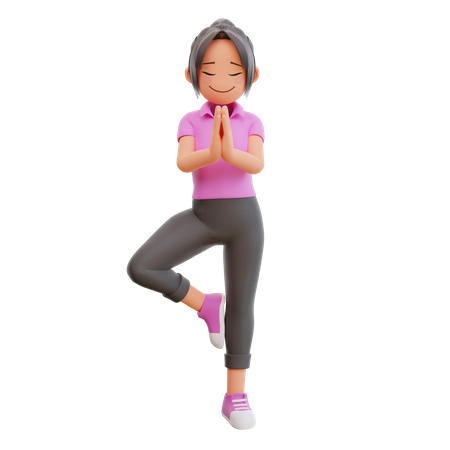 Postura de yoga linda chica  3D Illustration