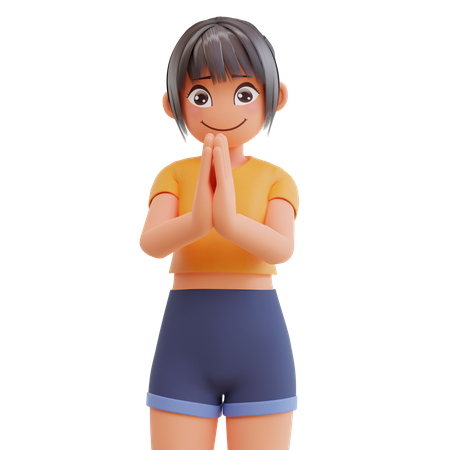 Saludo linda chica  3D Illustration