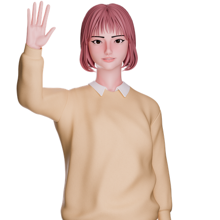 Linda garota acenando com a mão  3D Icon
