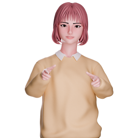 Linda garota apontando Fornt  3D Icon