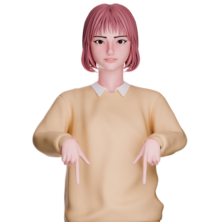 Linda garota apontando para baixo  3D Icon