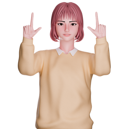Linda garota apontando para cima  3D Icon