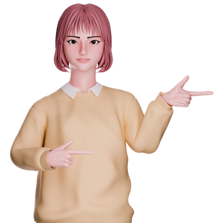 Linda garota apontando para o lado direito  3D Icon