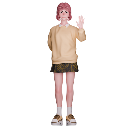 Linda garota com a mão levantada  3D Icon