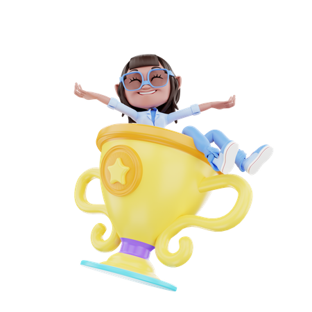 Linda garota com troféu  3D Illustration