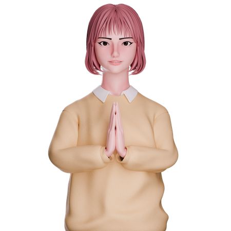 Linda garota mostrando a mão dobrada  3D Icon