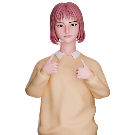 Linda garota mostrando dois polegares para cima  3D Icon