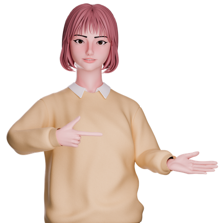 Linda garota mostrando e apontando para o lado direito  3D Icon