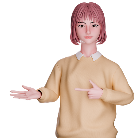 Linda garota mostrando e apontando para o lado esquerdo  3D Icon