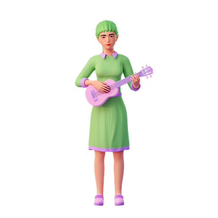 Linda garota tocando violão  3D Illustration
