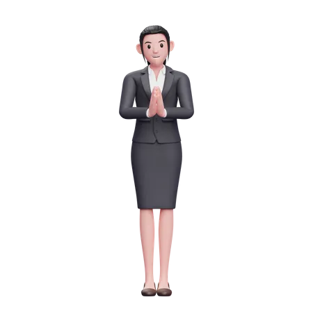 Mulher Bonita Em Roupas Formais Fazendo Gesto Namaste 3 D Render Ilustracao De Personagem De Mulher De Negocios 3D Illustration