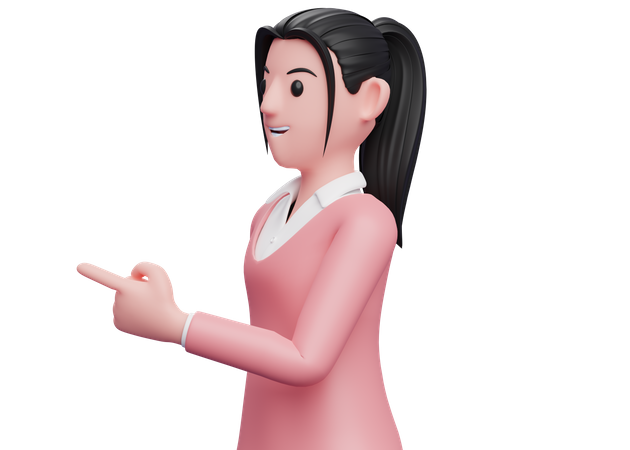 Linda mulher de negócios voltada para o lado e apontando o dedo  3D Illustration