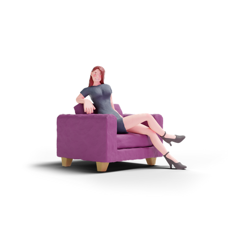 Linda mulher de vestido sentada no sofá  3D Icon