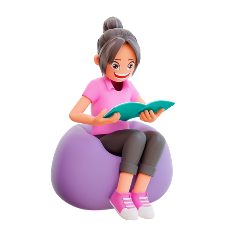 Linda chica leyendo un libro  3D Illustration