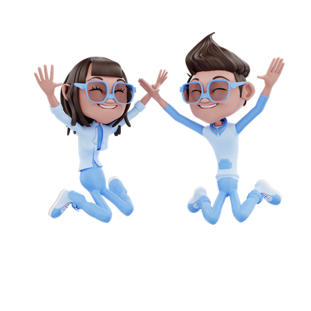 Linda pareja de negocios saltando en el aire  3D Icon