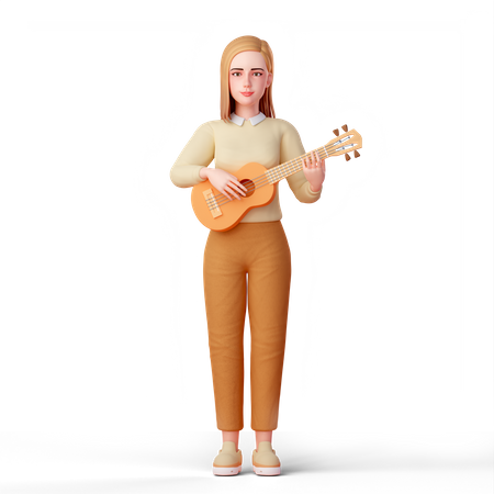 Linda senhora tocando violão e cantando  3D Illustration