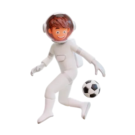 Lindo astronauta jugando al fútbol  3D Illustration