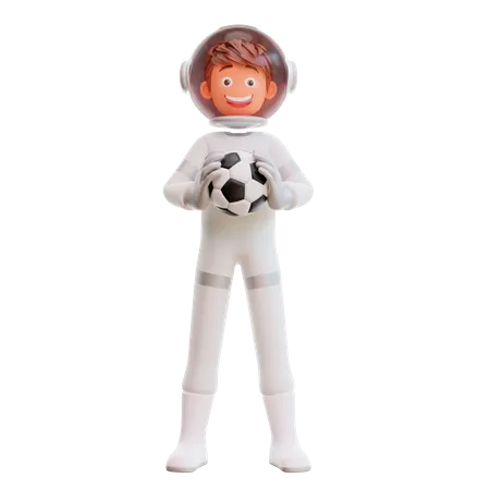 Lindo astronauta jugando al fútbol  3D Illustration