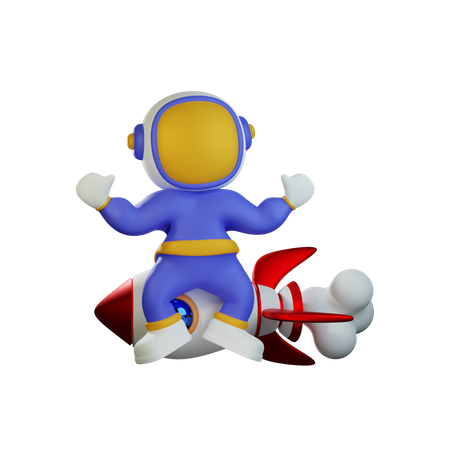 Lindo astronauta montando cohete  3D Illustration