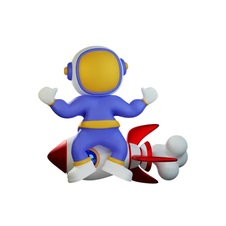 Lindo astronauta montando cohete  3D Illustration