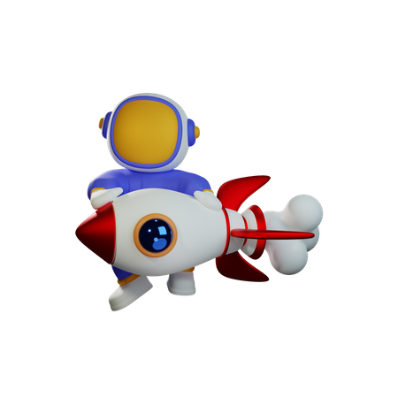 Lindo astronauta montando cohete  3D Illustration