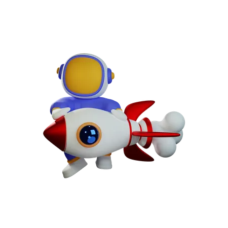 Lindo astronauta montando cohete  3D Illustration