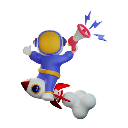 Lindo astronauta montando cohete con megáfono  3D Icon
