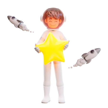 Lindo astronauta sosteniendo estrella  3D Illustration