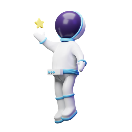 Lindo astronauta toca la estrella  3D Illustration
