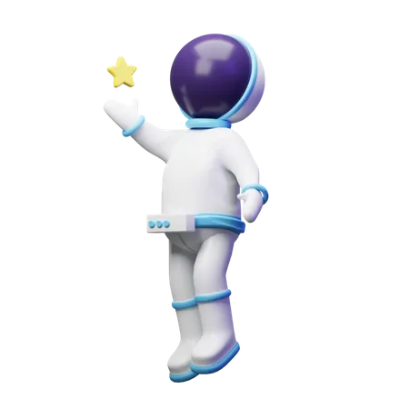 Lindo astronauta toca la estrella  3D Illustration
