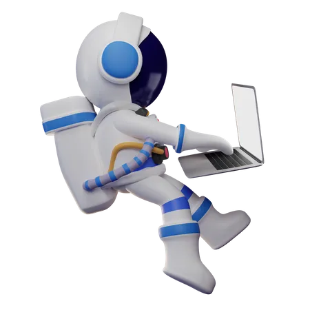 Lindo astronauta trabajando en la computadora portátil  3D Illustration