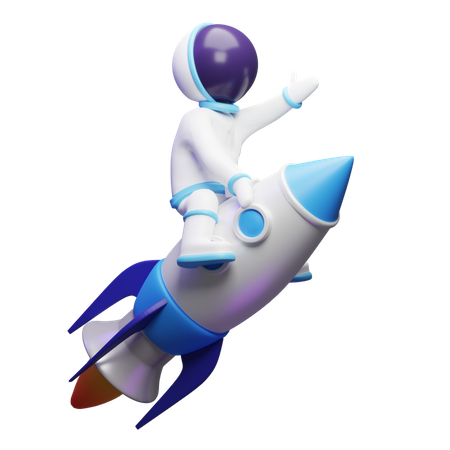 Lindo astronauta yendo con un cohete  3D Illustration