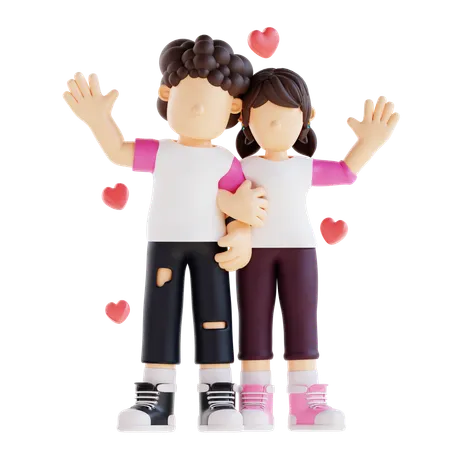 Casal amável  3D Illustration