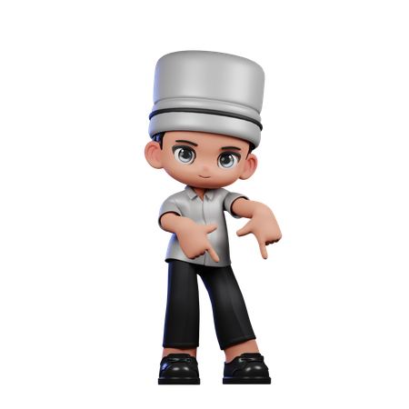 Lindo chef apuntando hacia abajo  3D Illustration