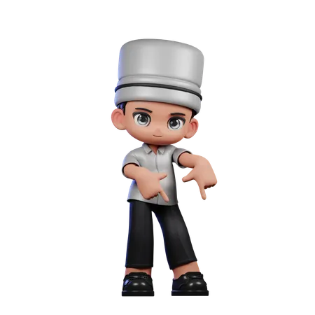 Lindo chef apuntando hacia abajo  3D Illustration