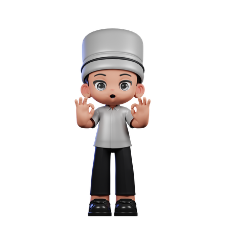 Lindo chef mostrando signo Ok  3D Illustration