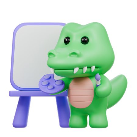 Lindo cocodrilo pintado a bordo  3D Icon