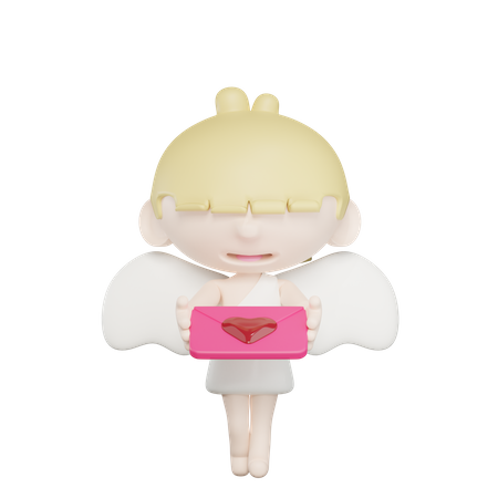 Lindo cupido dando una carta de amor  3D Illustration