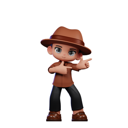 Lindo detective apuntando hacia la izquierda  3D Illustration