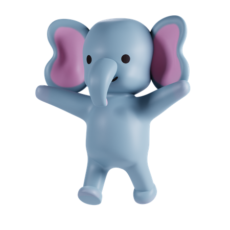 Lindo Elefante Agitando La Mano  3D Illustration