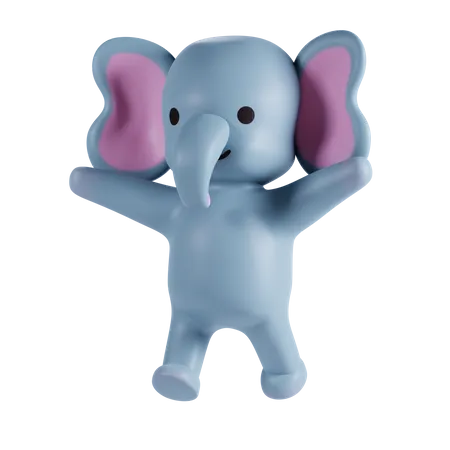 Lindo Elefante Agitando La Mano  3D Illustration